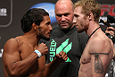 DENVER, CO - AUGUST 10:  (L-R) Opponents Dennis Bermudez and Tom Hayden during the UFC 150 weigh in at Pepsi Center on August 10, 2012 in Denver, Colorado. (Photo by Josh Hedges/Zuffa LLC/Zuffa LLC via Getty Images)
