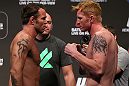 DENVER, CO - AUGUST 10:  (L-R) Opponents Jake Shields and Ed Herman face off during the UFC 150 weigh in at Pepsi Center on August 10, 2012 in Denver, Colorado. (Photo by Josh Hedges/Zuffa LLC/Zuffa LLC via Getty Images)