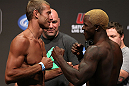 DENVER, CO - AUGUST 10:  (L-R) Opponents Donald "Cowboy" Cerrone and Melvin Guillard face off during the UFC 150 weigh in at Pepsi Center on August 10, 2012 in Denver, Colorado. (Photo by Josh Hedges/Zuffa LLC/Zuffa LLC via Getty Images)