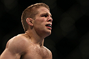 DENVER, CO - AUGUST 11:  Nik Lentz reacts after defeating Eiji Mitsuoka during their featherweight bout at UFC 150 inside Pepsi Center on August 11, 2012 in Denver, Colorado. (Photo by Josh Hedges/Zuffa LLC/Zuffa LLC via Getty Images)