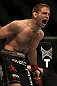 DENVER, CO - AUGUST 11:  Nik Lentz reacts after defeating Eiji Mitsuoka during their featherweight bout at UFC 150 inside Pepsi Center on August 11, 2012 in Denver, Colorado. (Photo by Josh Hedges/Zuffa LLC/Zuffa LLC via Getty Images)