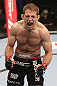 DENVER, CO - AUGUST 11:  Nik Lentz reacts after defeating Eiji Mitsuoka during their featherweight bout at UFC 150 inside Pepsi Center on August 11, 2012 in Denver, Colorado. (Photo by Nick Laham/Zuffa LLC/Zuffa LLC via Getty Images)