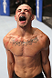 DENVER, CO - AUGUST 11:  Chico Camus reacts after his bout against Dustin Pague at UFC 150 inside Pepsi Center on August 11, 2012 in Denver, Colorado. (Photo by Nick Laham/Zuffa LLC/Zuffa LLC via Getty Images)