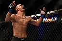 DENVER, CO - AUGUST 11:  Chico Camus reacts after his bout against Dustin Pague at UFC 150 inside Pepsi Center on August 11, 2012 in Denver, Colorado. (Photo by Josh Hedges/Zuffa LLC/Zuffa LLC via Getty Images)