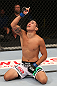 DENVER, CO - AUGUST 11:  Erik Perez reacts after knocking out Ken Stone during their bantamweight bout at UFC 150 inside Pepsi Center on August 11, 2012 in Denver, Colorado. (Photo by Nick Laham/Zuffa LLC/Zuffa LLC via Getty Images)