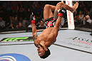 DENVER, CO - AUGUST 11:  Dennis Bermudez reacts after submitting Tom Hayden during their featherweight bout at UFC 150 inside Pepsi Center on August 11, 2012 in Denver, Colorado. (Photo by Nick Laham/Zuffa LLC/Zuffa LLC via Getty Images)