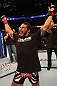 DENVER, CO - AUGUST 11:  Dennis Bermudez reacts after submitting Tom Hayden during their featherweight bout at UFC 150 inside Pepsi Center on August 11, 2012 in Denver, Colorado. (Photo by Nick Laham/Zuffa LLC/Zuffa LLC via Getty Images)