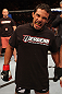 DENVER, CO - AUGUST 11:  Dennis Bermudez reacts after submitting Tom Hayden during their featherweight bout at UFC 150 inside Pepsi Center on August 11, 2012 in Denver, Colorado. (Photo by Nick Laham/Zuffa LLC/Zuffa LLC via Getty Images)