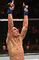 DENVER, CO - AUGUST 11:  Max Holloway reacts after knocking out Justin Lawrence during their featherweight bout at UFC 150 inside Pepsi Center on August 11, 2012 in Denver, Colorado. (Photo by Nick Laham/Zuffa LLC/Zuffa LLC via Getty Images)