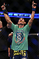 DENVER, CO - AUGUST 11:  Max Holloway reacts after knocking out Justin Lawrence during their featherweight bout at UFC 150 inside Pepsi Center on August 11, 2012 in Denver, Colorado. (Photo by Josh Hedges/Zuffa LLC/Zuffa LLC via Getty Images)