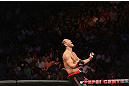 DENVER, CO - AUGUST 11:  Yushin Okami reacts after defeating Buddy Roberts during their middleweight bout at UFC 150 inside Pepsi Center on August 11, 2012 in Denver, Colorado. (Photo by Nick Laham/Zuffa LLC/Zuffa LLC via Getty Images)