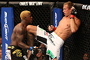 DENVER, CO - AUGUST 11:  (R-L) Donald "Cowboy" Cerrone delivers a knee strike against Melvin Guillard during their lightweight bout at UFC 150 inside Pepsi Center on August 11, 2012 in Denver, Colorado. (Photo by Nick Laham/Zuffa LLC/Zuffa LLC via Getty Images)