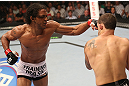 DENVER, CO - AUGUST 11:  (L-R) Benson Henderson punches Frankie Edgar during their lightweight championship bout at UFC 150 inside Pepsi Center on August 11, 2012 in Denver, Colorado. (Photo by Nick Laham/Zuffa LLC/Zuffa LLC via Getty Images)