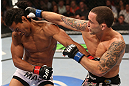 DENVER, CO - AUGUST 11:  (R-L) Frankie Edgar punches Benson Henderson during their lightweight championship bout at UFC 150 inside Pepsi Center on August 11, 2012 in Denver, Colorado. (Photo by Nick Laham/Zuffa LLC/Zuffa LLC via Getty Images)