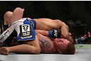 DENVER, CO - AUGUST 11:  Jake Shields (top) lands an elbow to the head of Ed Herman during their middleweight bout at UFC 150 inside Pepsi Center on August 11, 2012 in Denver, Colorado. (Photo by Josh Hedges/Zuffa LLC/Zuffa LLC via Getty Images)