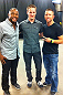 DENVER, CO - AUGUST 11:  UFC fighter Rashad Evans with Muscle Pharm's Jeremy DeLuca and the winner of their UFC 150 sweepstakes attends UFC 150 inside Pepsi Center on August 11, 2012 in Denver, Colorado. (Photos by Zuffa LLC)