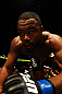 ATLANTA, GA - APRIL 21:  Rashad Evans climbs into the octagon for his light heavyweight title bout against Jon Jones for UFC 145 at Philips Arena on April 21, 2012 in Atlanta, Georgia.  (Photo by Al Bello/Zuffa LLC/Zuffa LLC via Getty Images) *** Local Caption *** Jon Jones; Rashad Evans