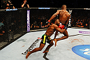ATLANTA, GA - APRIL 21:  Rashad Evans (L) grabs Jon Jones during their light heavyweight title bout for UFC 145 at Philips Arena on April 21, 2012 in Atlanta, Georgia.  (Photo by Al Bello/Zuffa LLC/Zuffa LLC via Getty Images)