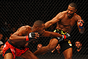 ATLANTA, GA - APRIL 21:  Jon Jones (L) fights Rashad Evans during their light heavyweight title bout for UFC 145 at Philips Arena on April 21, 2012 in Atlanta, Georgia.  (Photo by Al Bello/Zuffa LLC/Zuffa LLC via Getty Images) *** Local Caption *** Jon Jones; Rashad Evans