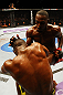 ATLANTA, GA - APRIL 21:  Jon Jones (back) knees Rashad Evans during their light heavyweight title bout for UFC 145 at Philips Arena on April 21, 2012 in Atlanta, Georgia.  (Photo by Al Bello/Zuffa LLC/Zuffa LLC via Getty Images) *** Local Caption *** Jon Jones; Rashad Evans
