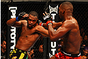 ATLANTA, GA - APRIL 21:  Jon Jones (R) punches Rashad Evans during their light heavyweight title bout for UFC 145 at Philips Arena on April 21, 2012 in Atlanta, Georgia.  (Photo by Al Bello/Zuffa LLC/Zuffa LLC via Getty Images)