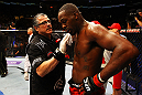 ATLANTA, GA - APRIL 21:  Jon Jones receives medical attention after defeating Rashad Evans by unanimous decision in their light heavyweight title bout for UFC 145 at Philips Arena on April 21, 2012 in Atlanta, Georgia.  (Photo by Al Bello/Zuffa LLC/Zuffa LLC via Getty Images) *** Local Caption *** Jon Jones