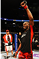 ATLANTA, GA - APRIL 21:  Jon Jones celebrates defeating Rashad Evans by unanimous decision in their light heavyweight title bout for UFC 145 at Philips Arena on April 21, 2012 in Atlanta, Georgia.  (Photo by Al Bello/Zuffa LLC/Zuffa LLC via Getty Images) *** Local Caption *** Jon Jones