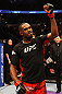 ATLANTA, GA - APRIL 21:  Jon Jones celebrates defeating Rashad Evans by unanimous decision in their light heavyweight title bout for UFC 145 at Philips Arena on April 21, 2012 in Atlanta, Georgia.  (Photo by Al Bello/Zuffa LLC/Zuffa LLC via Getty Images) *** Local Caption *** Jon Jones