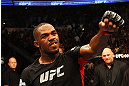 ATLANTA, GA - APRIL 21:  Jon Jones celebrates defeating Rashad Evans by unanimous decision in their light heavyweight title bout for UFC 145 at Philips Arena on April 21, 2012 in Atlanta, Georgia.  (Photo by Al Bello/Zuffa LLC/Zuffa LLC via Getty Images) *** Local Caption *** Jon Jones