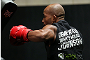 TORONTO, CANADA - SEPTEMBER 19:  Demetrious Johnson works out for fans and media during the UFC 152 open workouts at Xtreme Couture Gym on September 19, 2012 in Toronto, Ontario, Canada.  (Photo by Josh Hedges/Zuffa LLC/Zuffa LLC via Getty Images)