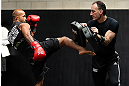 TORONTO, CANADA - SEPTEMBER 19:  Demetrious Johnson works out for fans and media during the UFC 152 open workouts at Xtreme Couture Gym on September 19, 2012 in Toronto, Ontario, Canada.  (Photo by Josh Hedges/Zuffa LLC/Zuffa LLC via Getty Images)