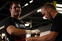 TORONTO, CANADA - SEPTEMBER 19:   Michael Bisping works out for fans and media during the UFC 152 open workouts at Xtreme Couture Gym on September 19, 2012 in Toronto, Ontario, Canada.  (Photo by Josh Hedges/Zuffa LLC/Zuffa LLC via Getty Images)
