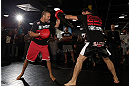 TORONTO, CANADA - SEPTEMBER 19:   Michael Bisping works out for fans and media during the UFC 152 open workouts at Xtreme Couture Gym on September 19, 2012 in Toronto, Ontario, Canada.  (Photo by Josh Hedges/Zuffa LLC/Zuffa LLC via Getty Images)