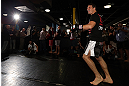 TORONTO, CANADA - SEPTEMBER 19:   Michael Bisping works out for fans and media during the UFC 152 open workouts at Xtreme Couture Gym on September 19, 2012 in Toronto, Ontario, Canada.  (Photo by Josh Hedges/Zuffa LLC/Zuffa LLC via Getty Images)