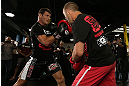 TORONTO, CANADA - SEPTEMBER 19:   Michael Bisping works out for fans and media during the UFC 152 open workouts at Xtreme Couture Gym on September 19, 2012 in Toronto, Ontario, Canada.  (Photo by Josh Hedges/Zuffa LLC/Zuffa LLC via Getty Images)
