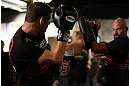 TORONTO, CANADA - SEPTEMBER 19:   Michael Bisping works out for fans and media during the UFC 152 open workouts at Xtreme Couture Gym on September 19, 2012 in Toronto, Ontario, Canada.  (Photo by Josh Hedges/Zuffa LLC/Zuffa LLC via Getty Images)