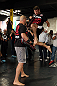 TORONTO, CANADA - SEPTEMBER 19:   Michael Bisping works out for fans and media during the UFC 152 open workouts at Xtreme Couture Gym on September 19, 2012 in Toronto, Ontario, Canada.  (Photo by Josh Hedges/Zuffa LLC/Zuffa LLC via Getty Images)