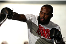 TORONTO, CANADA - SEPTEMBER 19:   Jon "Bones" Jones works out for fans and media during the UFC 152 open workouts at Xtreme Couture Gym on September 19, 2012 in Toronto, Ontario, Canada.  (Photo by Josh Hedges/Zuffa LLC/Zuffa LLC via Getty Images)