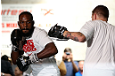 TORONTO, CANADA - SEPTEMBER 19:   Jon "Bones" Jones works out for fans and media during the UFC 152 open workouts at Xtreme Couture Gym on September 19, 2012 in Toronto, Ontario, Canada.  (Photo by Josh Hedges/Zuffa LLC/Zuffa LLC via Getty Images)