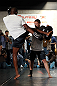 TORONTO, CANADA - SEPTEMBER 19:   Jon "Bones" Jones works out for fans and media during the UFC 152 open workouts at Xtreme Couture Gym on September 19, 2012 in Toronto, Ontario, Canada.  (Photo by Josh Hedges/Zuffa LLC/Zuffa LLC via Getty Images)