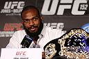TORONTO, CANADA - SEPTEMBER 20: Jon ''Bones'' Jones interacts with media during the UFC 152 pre-fight press conference at Real Sports Bar and Grill on September 20, 2012 in Toronto, Ontario, Canada. (Photo by Josh Hedges/Zuffa LLC/Zuffa LLC via Getty Images)