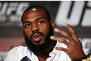 TORONTO, CANADA - SEPTEMBER 20: Jon ''Bones'' Jones interacts with media during the UFC 152 pre-fight press conference at Real Sports Bar and Grill on September 20, 2012 in Toronto, Ontario, Canada. (Photo by Josh Hedges/Zuffa LLC/Zuffa LLC via Getty Images)