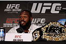 TORONTO, CANADA - SEPTEMBER 20: Jon ''Bones'' Jones interacts with media during the UFC 152 pre-fight press conference at Real Sports Bar and Grill on September 20, 2012 in Toronto, Ontario, Canada. (Photo by Josh Hedges/Zuffa LLC/Zuffa LLC via Getty Images)