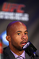 TORONTO, CANADA - SEPTEMBER 20: Demetrious Johnson interacts with media during the UFC 152 pre-fight press conference at Real Sports Bar and Grill on September 20, 2012 in Toronto, Ontario, Canada. (Photo by Josh Hedges/Zuffa LLC/Zuffa LLC via Getty Images)