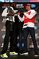 TORONTO, CANADA - SEPTEMBER 20: (L-R) Opponents Jon ''Bones'' Jones and Vitor Belfort face off during the UFC 152 pre-fight press conference at Real Sports Bar and Grill on September 20, 2012 in Toronto, Ontario, Canada. (Photo by Josh Hedges/Zuffa LLC/Zuffa LLC via Getty Images)