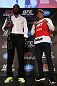 TORONTO, CANADA - SEPTEMBER 20: (L-R) Opponents Jon ''Bones'' Jones and Vitor Belfort pose for photos during the UFC 152 pre-fight press conference at Real Sports Bar and Grill on September 20, 2012 in Toronto, Ontario, Canada. (Photo by Josh Hedges/Zuffa LLC/Zuffa LLC via Getty Images)