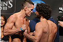 TORONTO, CANADA - SEPTEMBER 21: (L-R) Opponents Kyle Noke and Charlie Brenneman face off during the UFC 152 weigh in at Mattamy Athletic Centre at the Gardens on September 21, 2012 in Toronto, Ontario, Canada. (Photo by Josh Hedges/Zuffa LLC/Zuffa LLC via Getty Images)