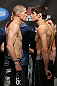 TORONTO, CANADA - SEPTEMBER 21: (L-R) Opponents Seth Baczynski and Simeon Thoresen face off during the UFC 152 weigh in at Mattamy Athletic Centre at the Gardens on September 21, 2012 in Toronto, Ontario, Canada. (Photo by Josh Hedges/Zuffa LLC/Zuffa LLC via Getty Images)