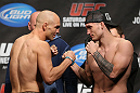 TORONTO, CANADA - SEPTEMBER 21: (L-R) Opponents Sean Pierson and Lance Benoist face off during the UFC 152 weigh in at Mattamy Athletic Centre at the Gardens on September 21, 2012 in Toronto, Ontario, Canada. (Photo by Josh Hedges/Zuffa LLC/Zuffa LLC via Getty Images)
