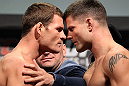 TORONTO, CANADA - SEPTEMBER 21: (L-R) Opponents Michael Bisping and Brian Stann face off during the UFC 152 weigh in at Mattamy Athletic Centre at the Gardens on September 21, 2012 in Toronto, Ontario, Canada. (Photo by Mike Roach/Zuffa LLC/Zuffa LLC via Getty Images)